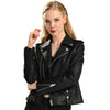 Women’s Biker Black Genuine Sheepskin High Fashion Street Racer Motorcycle Slim Fit Asymmetric Leather Jacket - Leons.pk