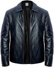 Men's Black Moto Leather Collar Bomber Real Lambskin Leather Jacket - Leons.pk