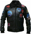 Mens G1 Aviator Pilot Top Tom Cruise USAAF Flying Multiple Patches Removable Fur Collar Bomber Leather Jacket - Leons.pk