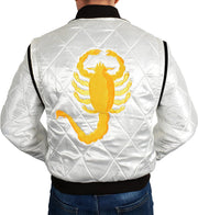 Mens Scorpio Golden Logo Drive Style Satin  Jacket | Ryan Gosling Outerwear Quilted Bomber Jacket | Lightweight Costume Jacket For Men - Leons.pk